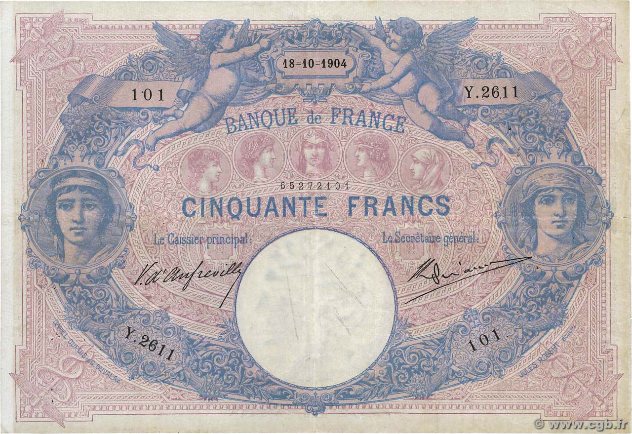 50 Francs BLEU ET ROSE FRANCE  1904 F.14.16 F+