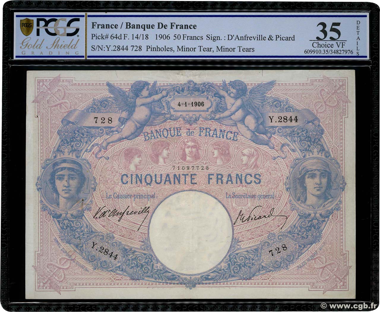 50 Francs BLEU ET ROSE FRANCE  1906 F.14.18 pr.TTB