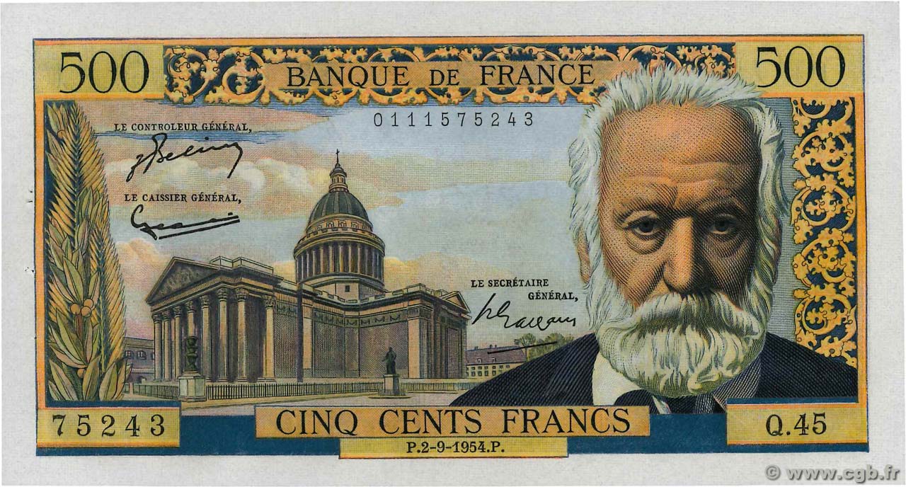 500 Francs VICTOR HUGO FRANCIA  1954 F.35.03 EBC+