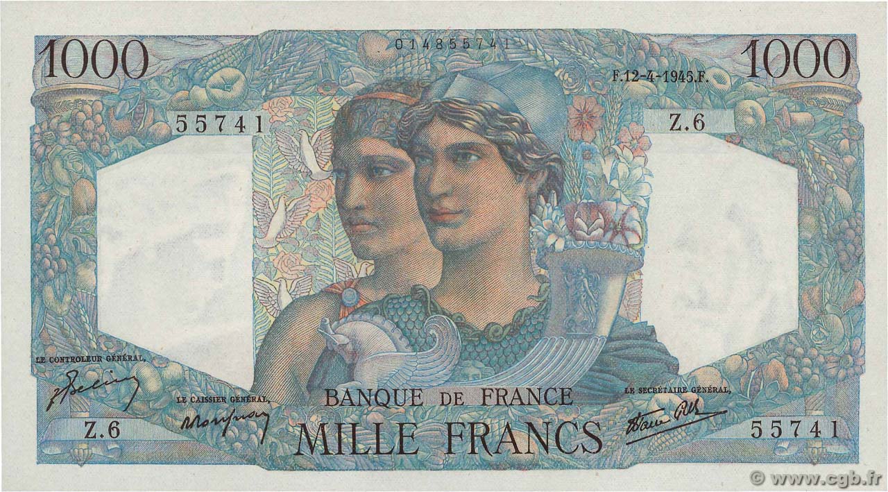 1000 Francs MINERVE ET HERCULE FRANCIA  1945 F.41.01 SC+