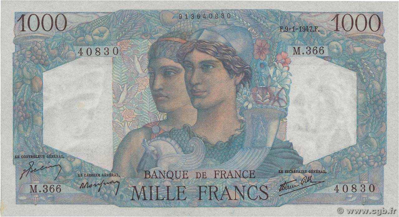 1000 Francs MINERVE ET HERCULE FRANCIA  1947 F.41.18 AU+