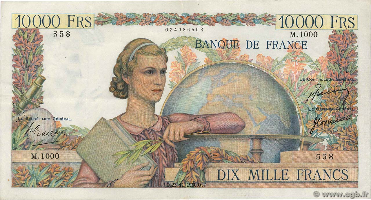 10000 Francs GÉNIE FRANÇAIS FRANCIA  1950 F.50.42 BB