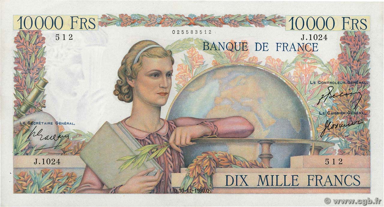 10000 Francs GÉNIE FRANÇAIS FRANCE  1950 F.50.43 SUP+