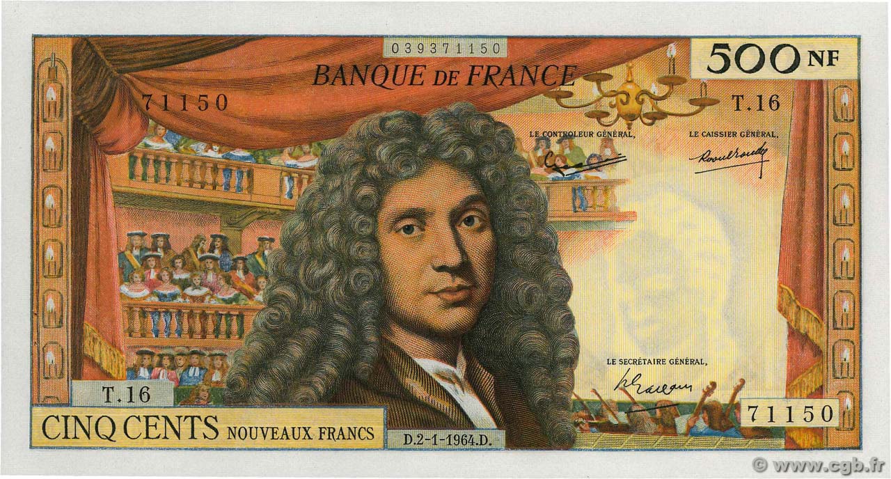 500 Nouveaux Francs MOLIÈRE FRANCE  1964 F.60.06 AU