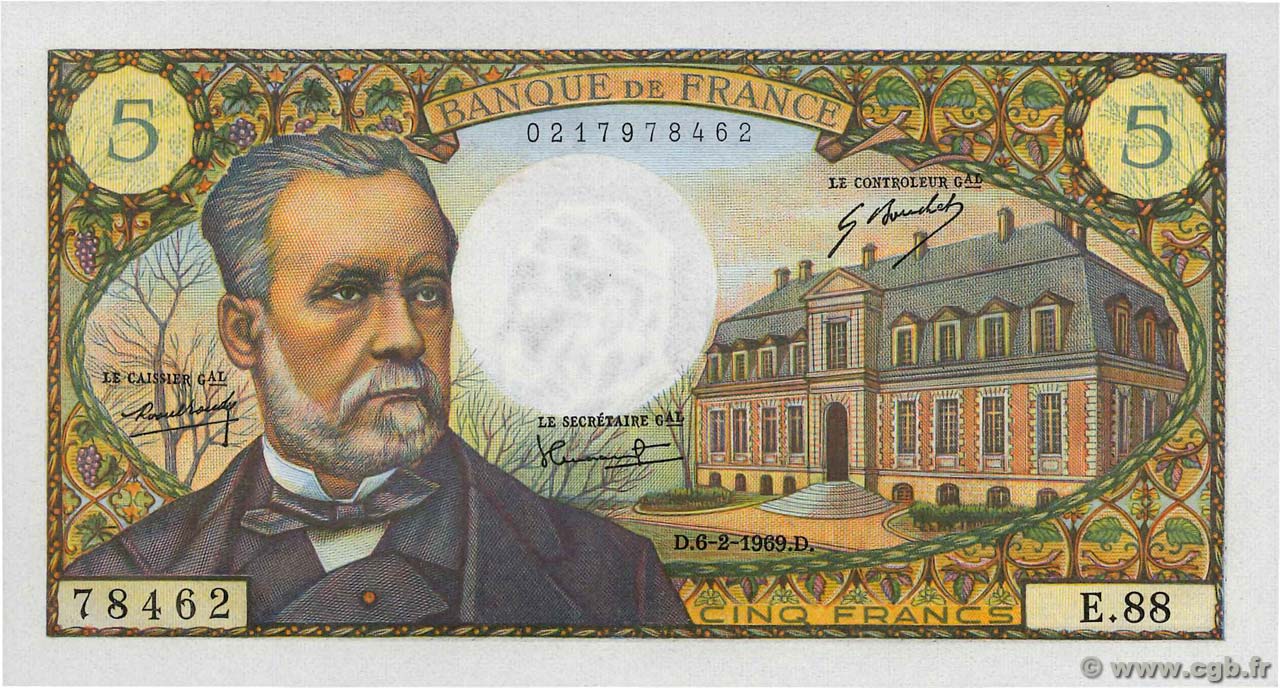 5 Francs PASTEUR FRANCE  1969 F.61.09 UNC