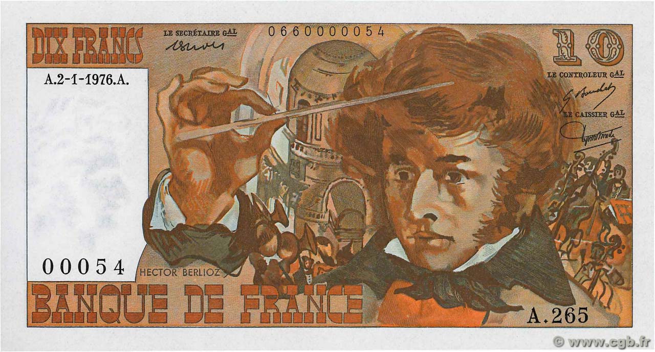 10 Francs BERLIOZ Petit numéro FRANCIA  1976 F.63.16 FDC