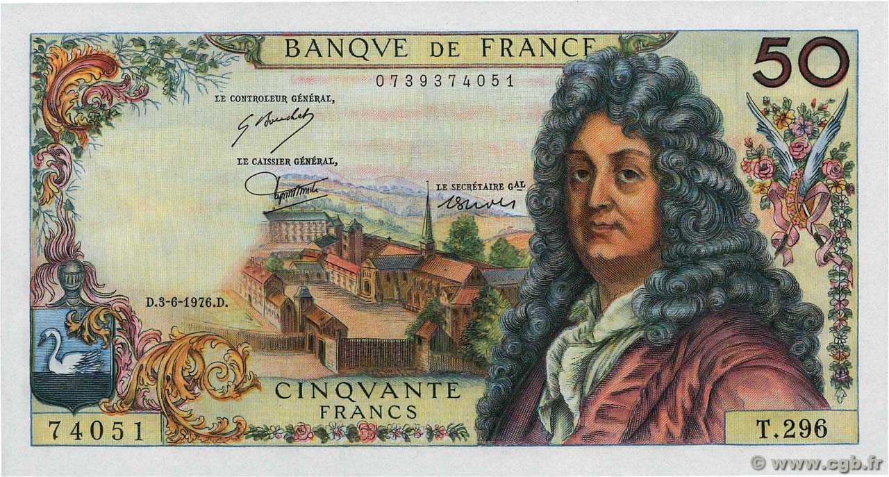 50 Francs RACINE FRANCIA  1976 F.64.33 FDC
