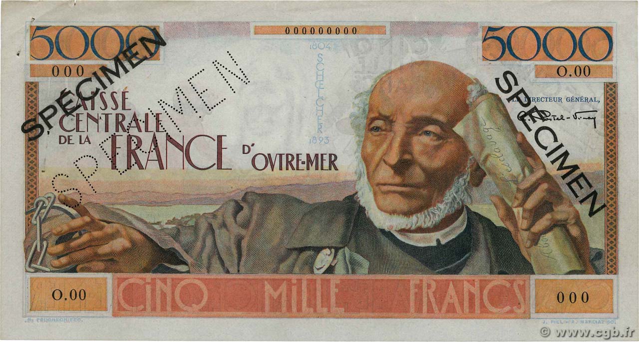 5000 Francs Schoelcher Spécimen FRENCH EQUATORIAL AFRICA  1946 P.27s VF+