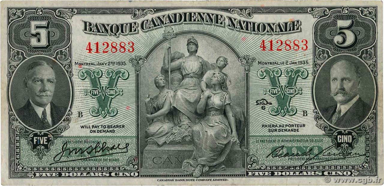 5 Dollars CANADá
  1935 PS.0716a BC+