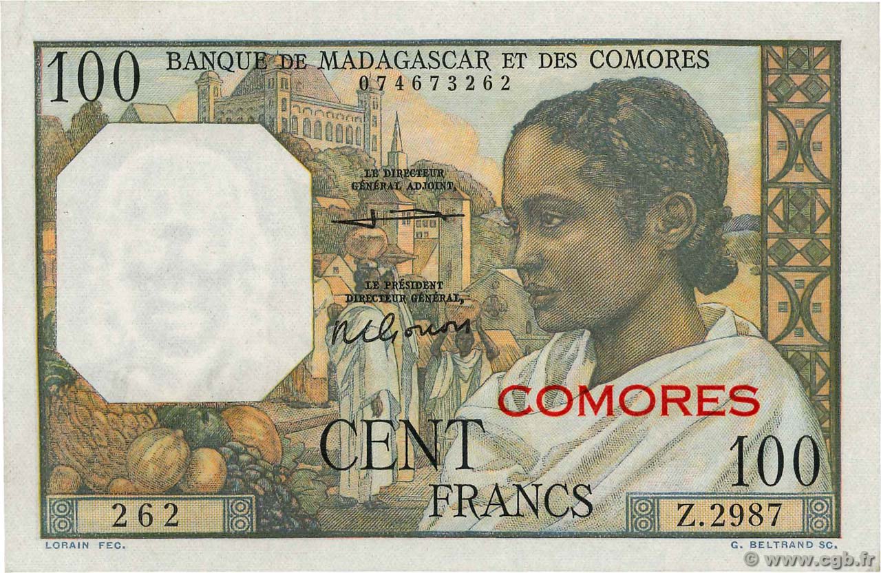 100 Francs KOMOREN  1960 P.03b2 fST