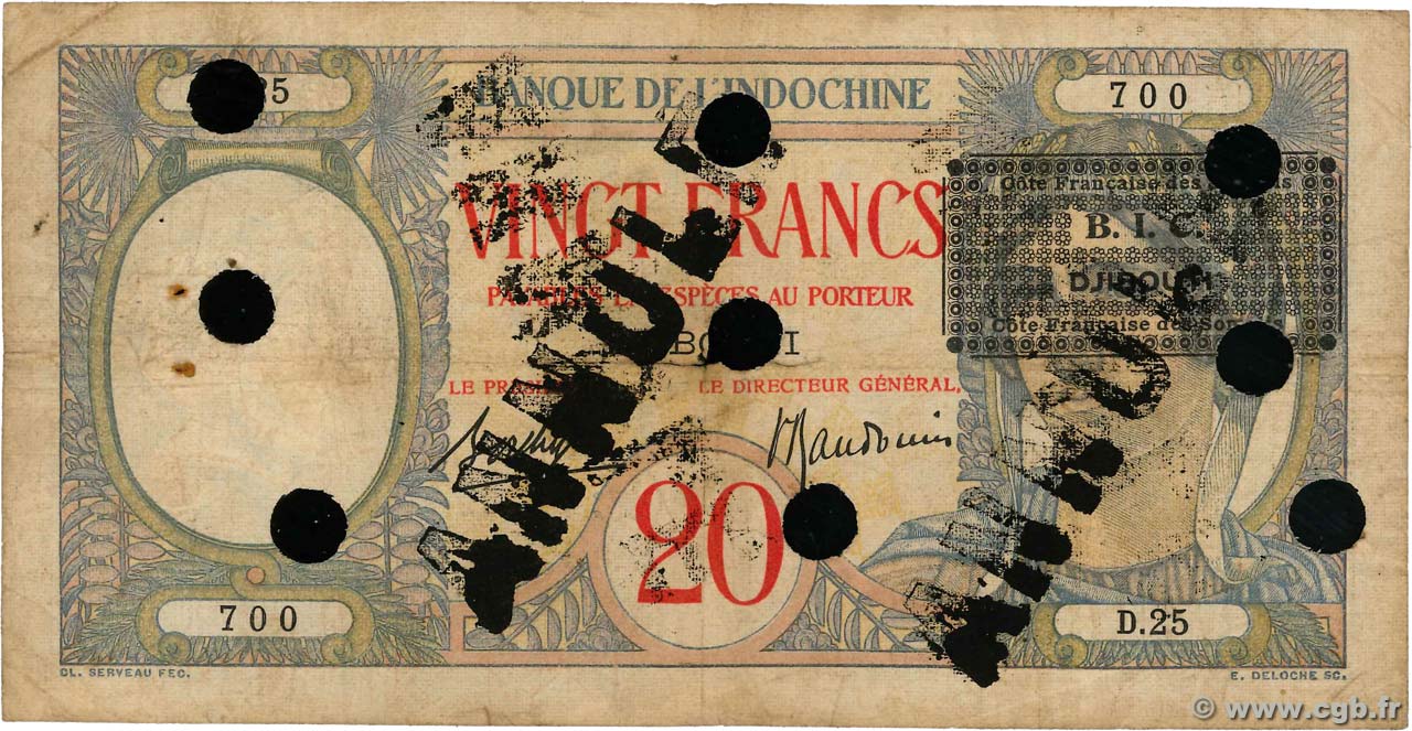 20 Francs Spécimen DJIBUTI  1943 P.12As q.MB