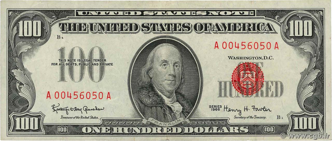 100 Dollars UNITED STATES OF AMERICA  1966 P.384a VF