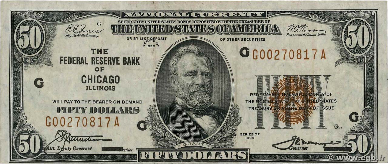 50 Dollars UNITED STATES OF AMERICA Chicago 1929 P.398 F