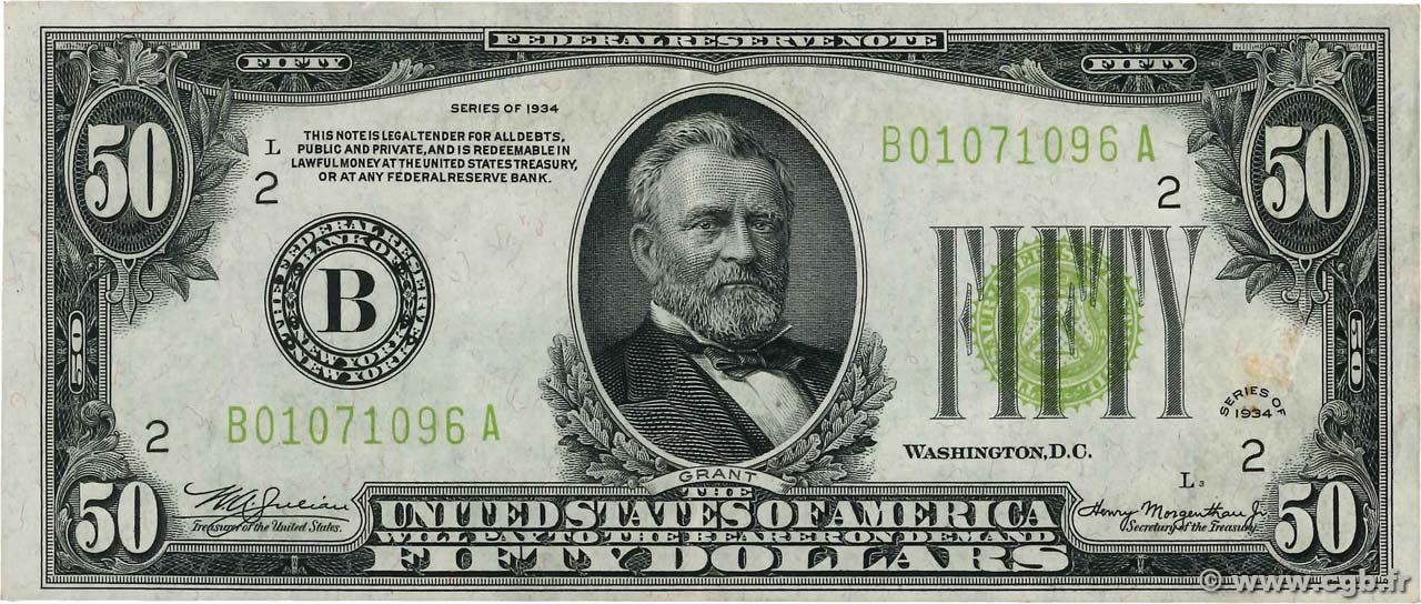 50 Dollars ÉTATS-UNIS D AMÉRIQUE New York 1934 P.432L SUP+