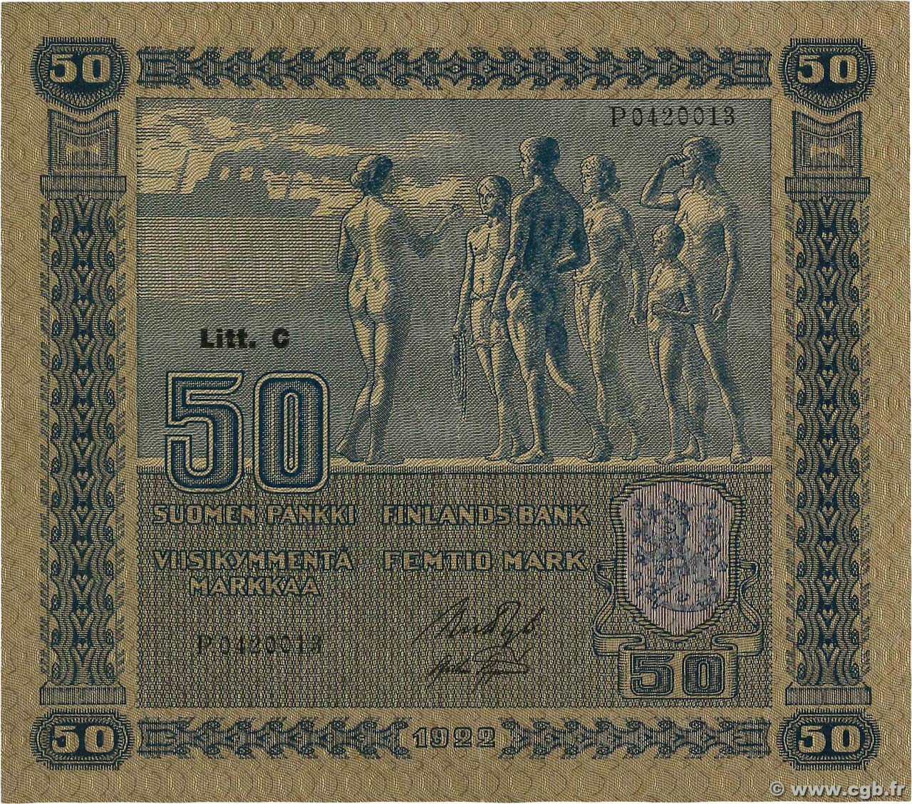 50 Markkaa FINLAND  1922 P.064a XF