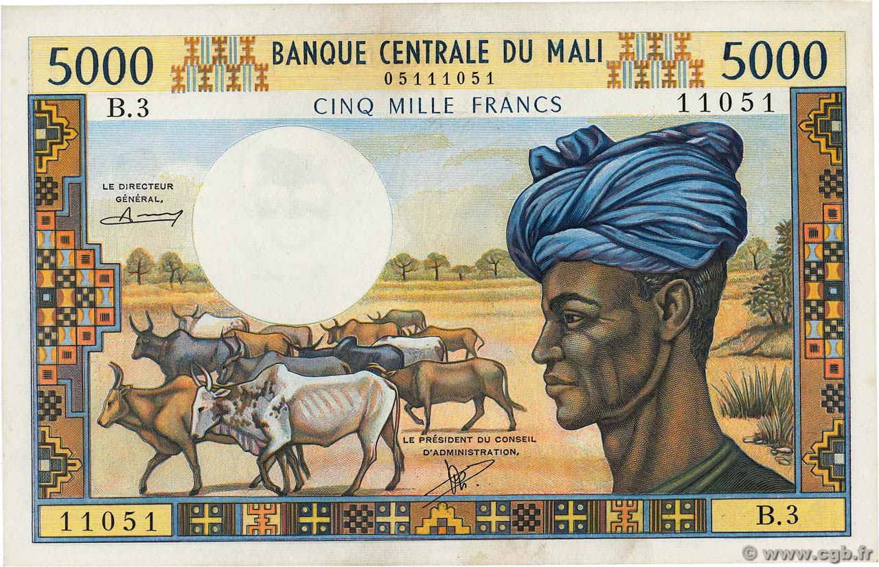 5000 Francs MALí  1973 P.14a EBC+