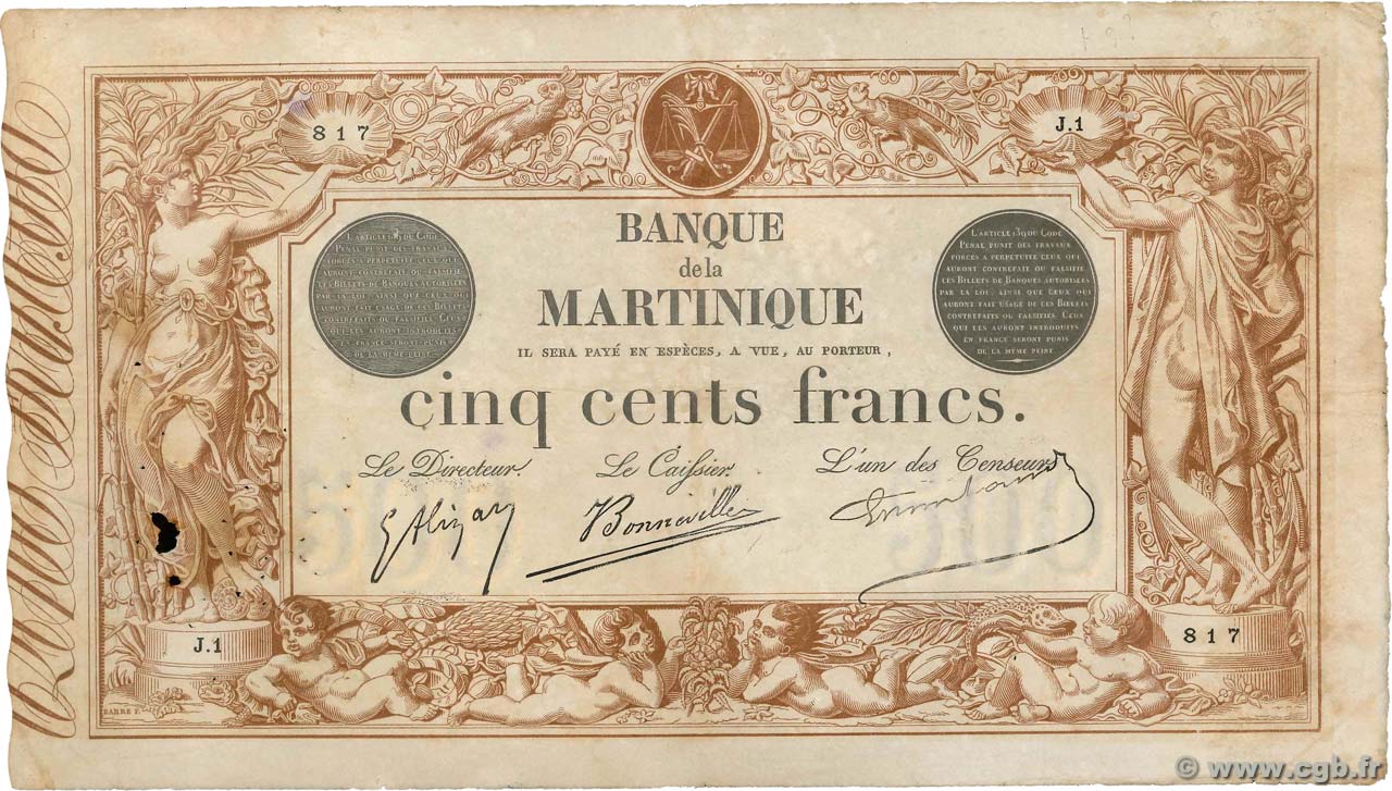 500 Francs MARTINIQUE  1910 P.09 TB