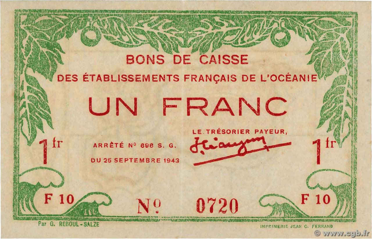 1 Franc OCEANIA  1943 P.11c AU