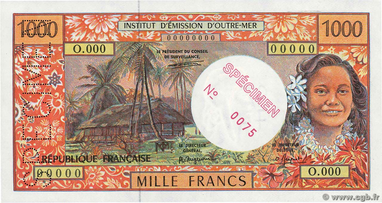 1000 Francs Spécimen POLYNÉSIE, TERRITOIRES D OUTRE MER  1995 P.02as NEUF