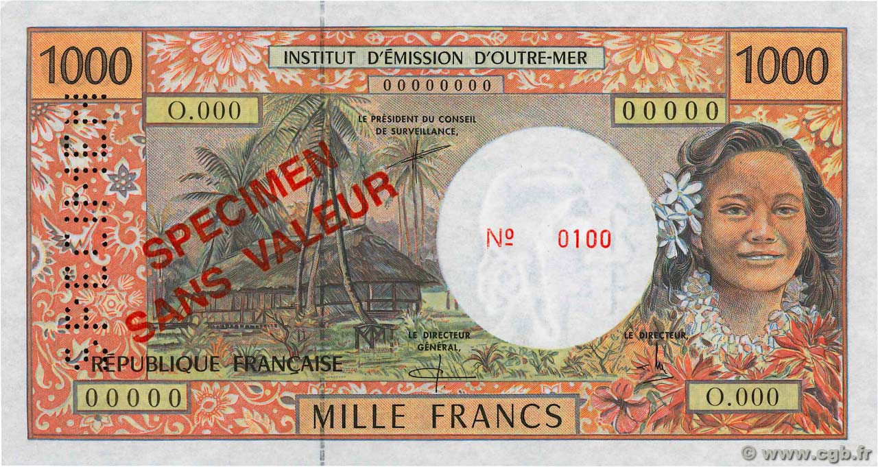 1000 Francs Spécimen FRENCH PACIFIC TERRITORIES  2000 P.02es UNC-
