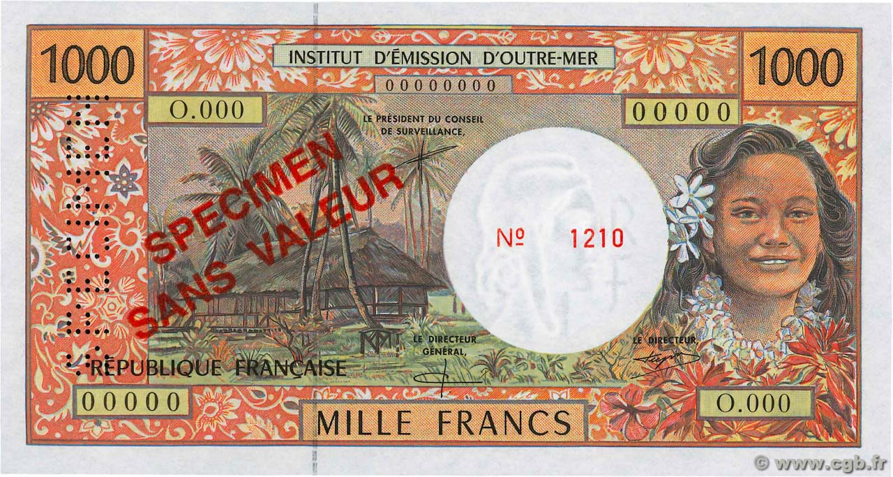 1000 Francs Spécimen POLYNÉSIE, TERRITOIRES D OUTRE MER  2000 P.02fs NEUF