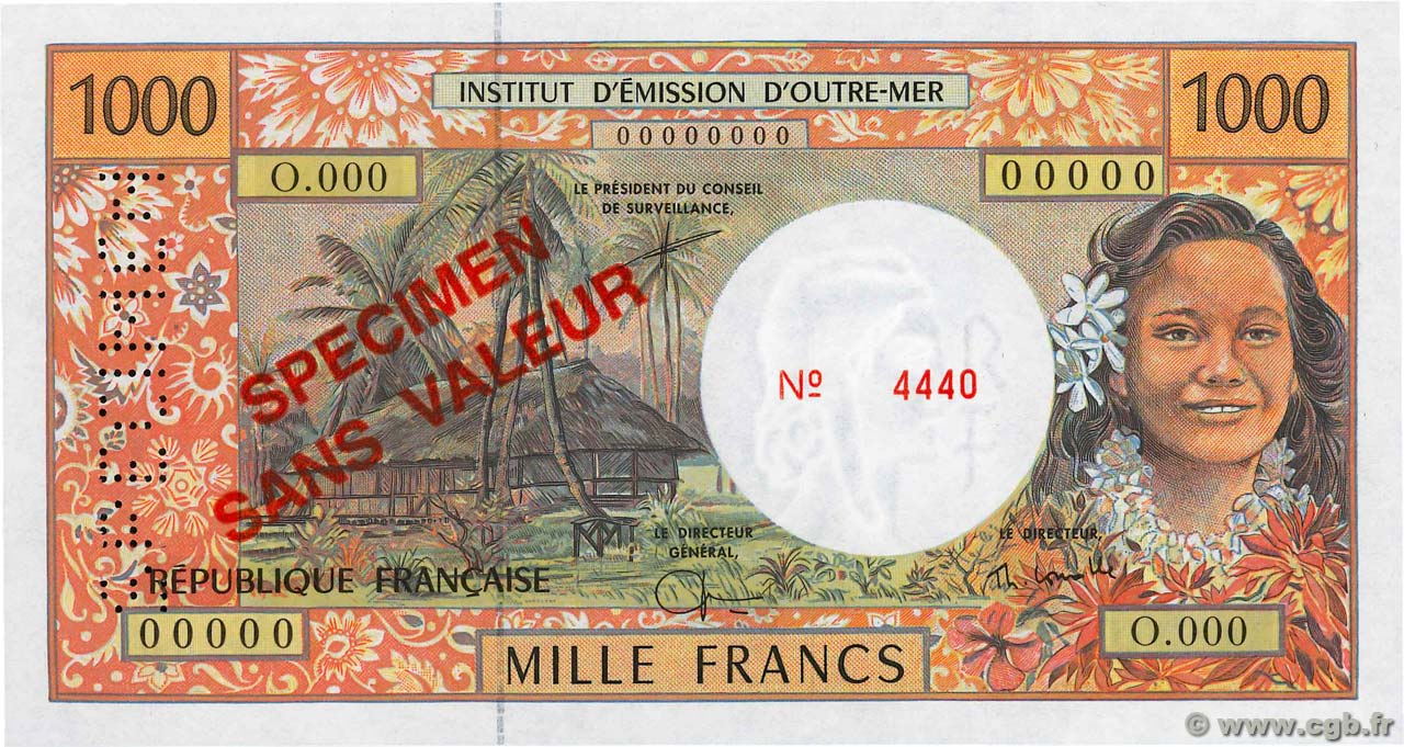 1000 Francs Spécimen POLYNÉSIE, TERRITOIRES D OUTRE MER  2004 P.02hs NEUF