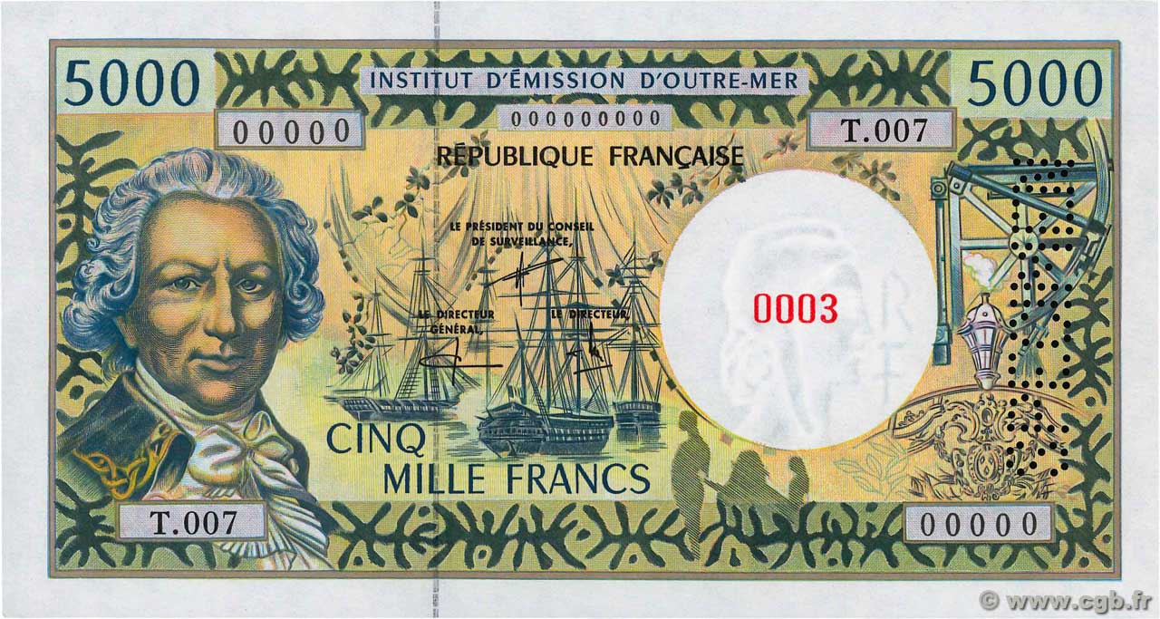 5000 Francs Spécimen POLYNESIA, FRENCH OVERSEAS TERRITORIES  1997 P.03es UNC