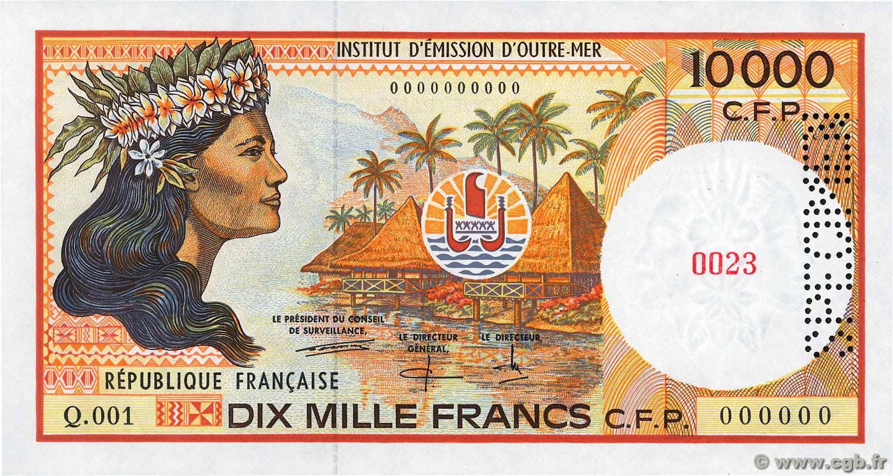 10000 Francs Spécimen POLYNÉSIE, TERRITOIRES D OUTRE MER  1995 P.04bs NEUF