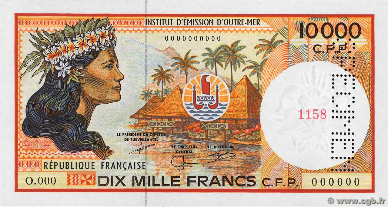 10000 Francs Spécimen POLYNESIA, FRENCH OVERSEAS TERRITORIES  2004 P.04ds UNC