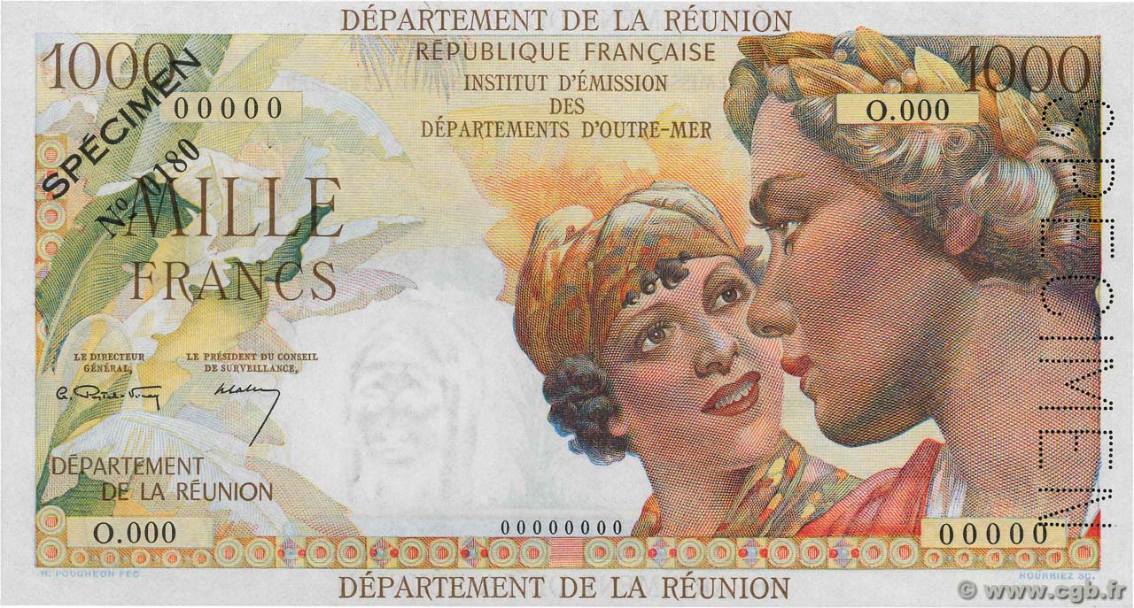 1000 Francs Union Française Spécimen ISOLA RIUNIONE  1964 P.52s q.FDC
