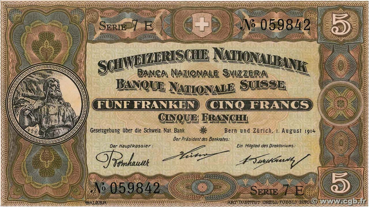 5 Francs SUISSE  1914 P.11b EBC