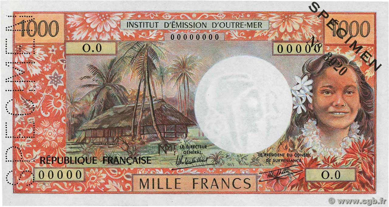 1000 Francs Spécimen TAHITI Papeete 1982 P.27cs.var NEUF