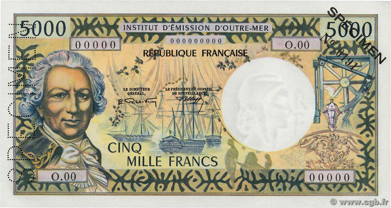 5000 Francs Spécimen TAHITI Papeete 1971 P.28as UNC