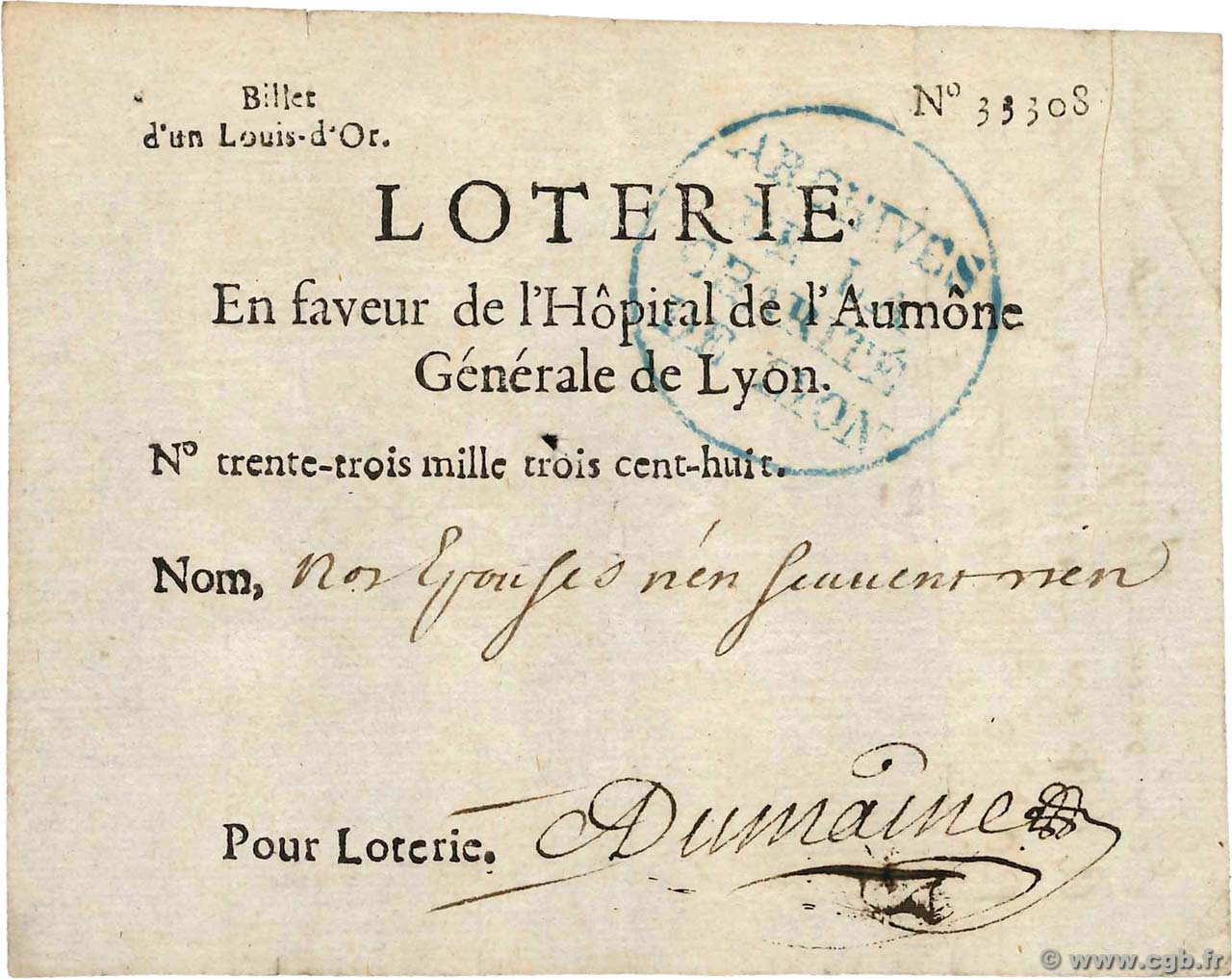 1 Louis d Or FRANCE regionalism and various Lyon 1704 Doc. VF