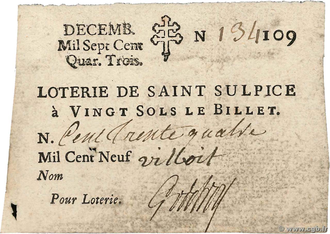 20 Sols FRANCE regionalism and miscellaneous  1743 Doc. VF