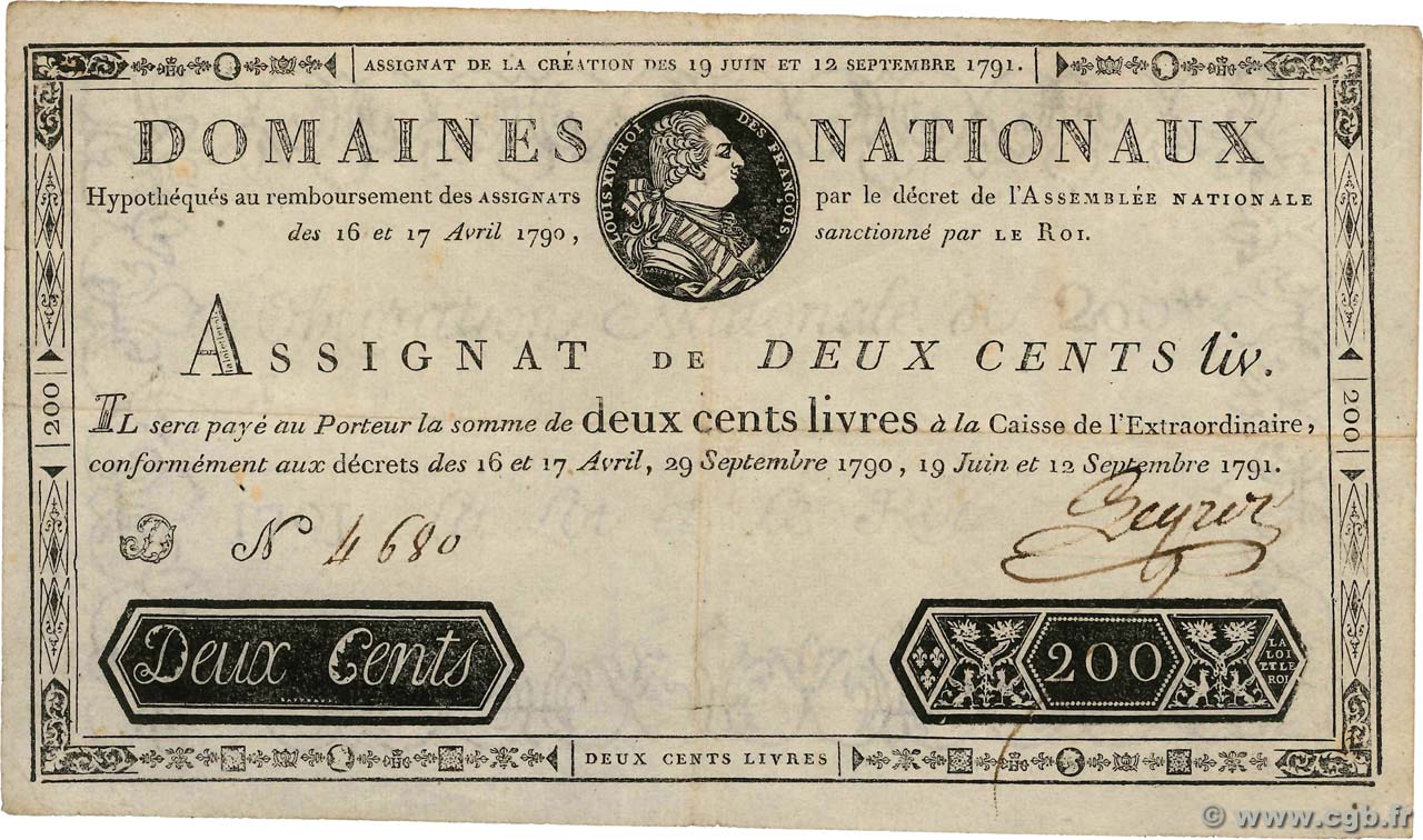 200 Livres FRANCIA  1791 Ass.17a BC