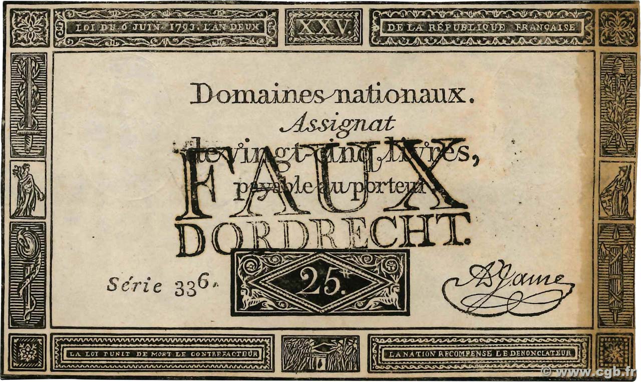 25 Livres Faux FRANKREICH  1793 Ass.43x VZ