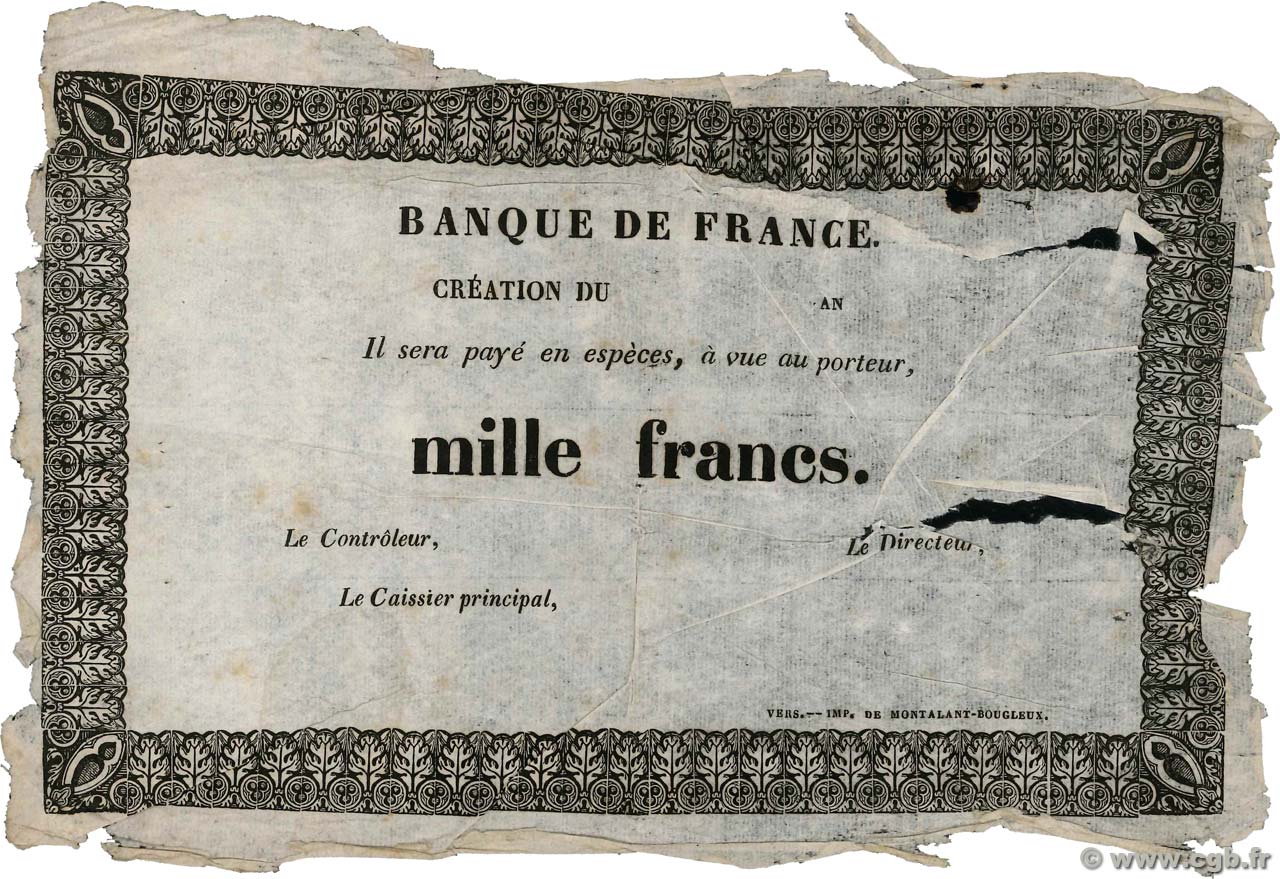 1000 Francs Non émis FRANCE  1840 F.A- P
