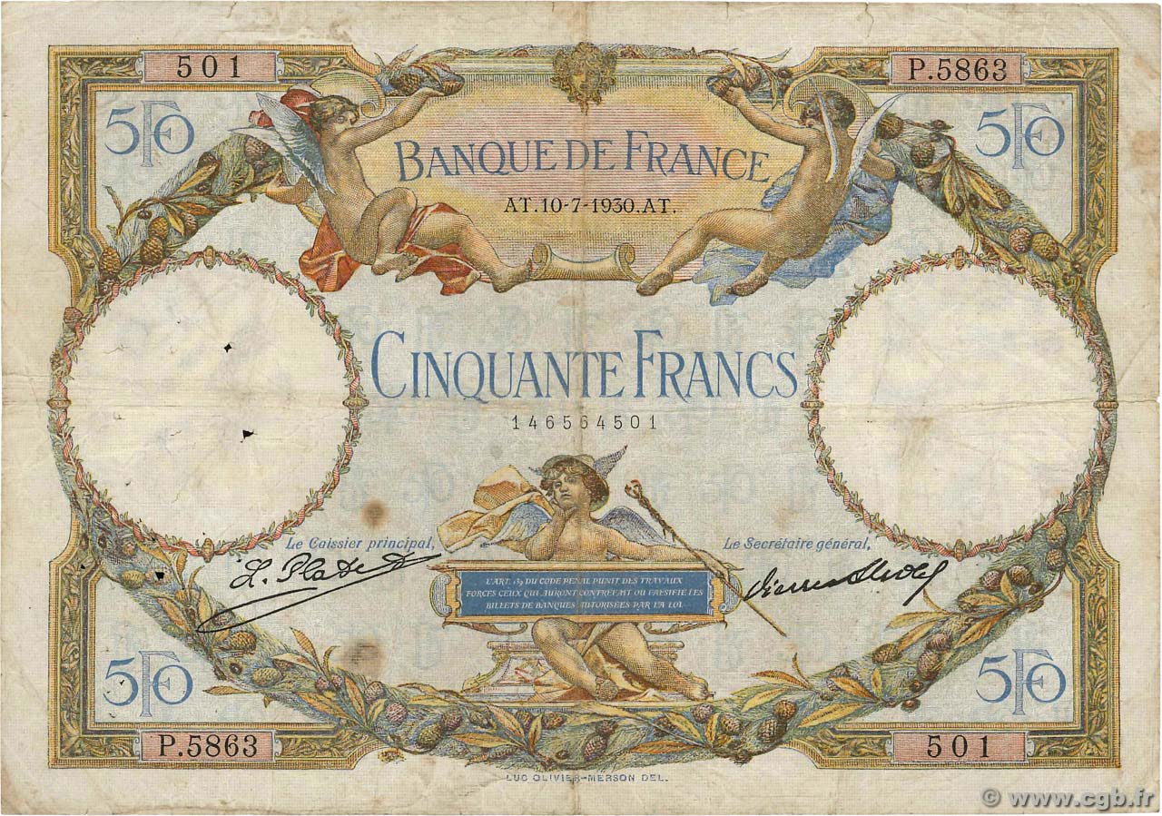 50 Francs LUC OLIVIER MERSON FRANCIA  1930 F.15.04 B