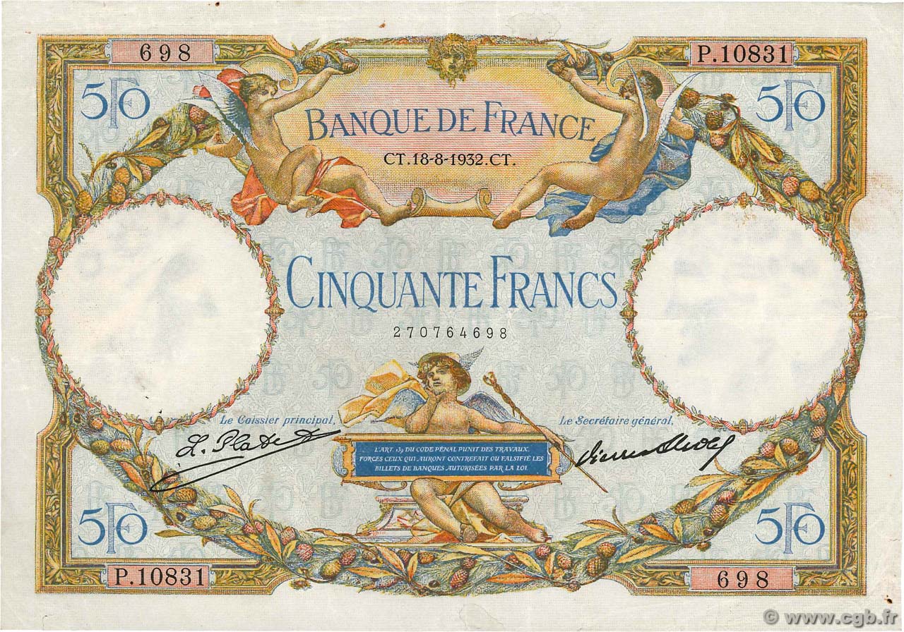50 Francs LUC OLIVIER MERSON type modifié FRANCE  1932 F.16.03 TTB