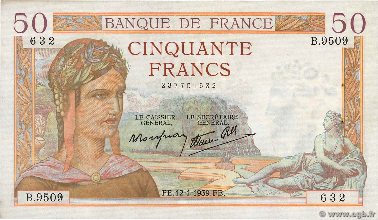 50 Francs CÉRÈS modifié FRANKREICH  1939 F.18.20 fVZ
