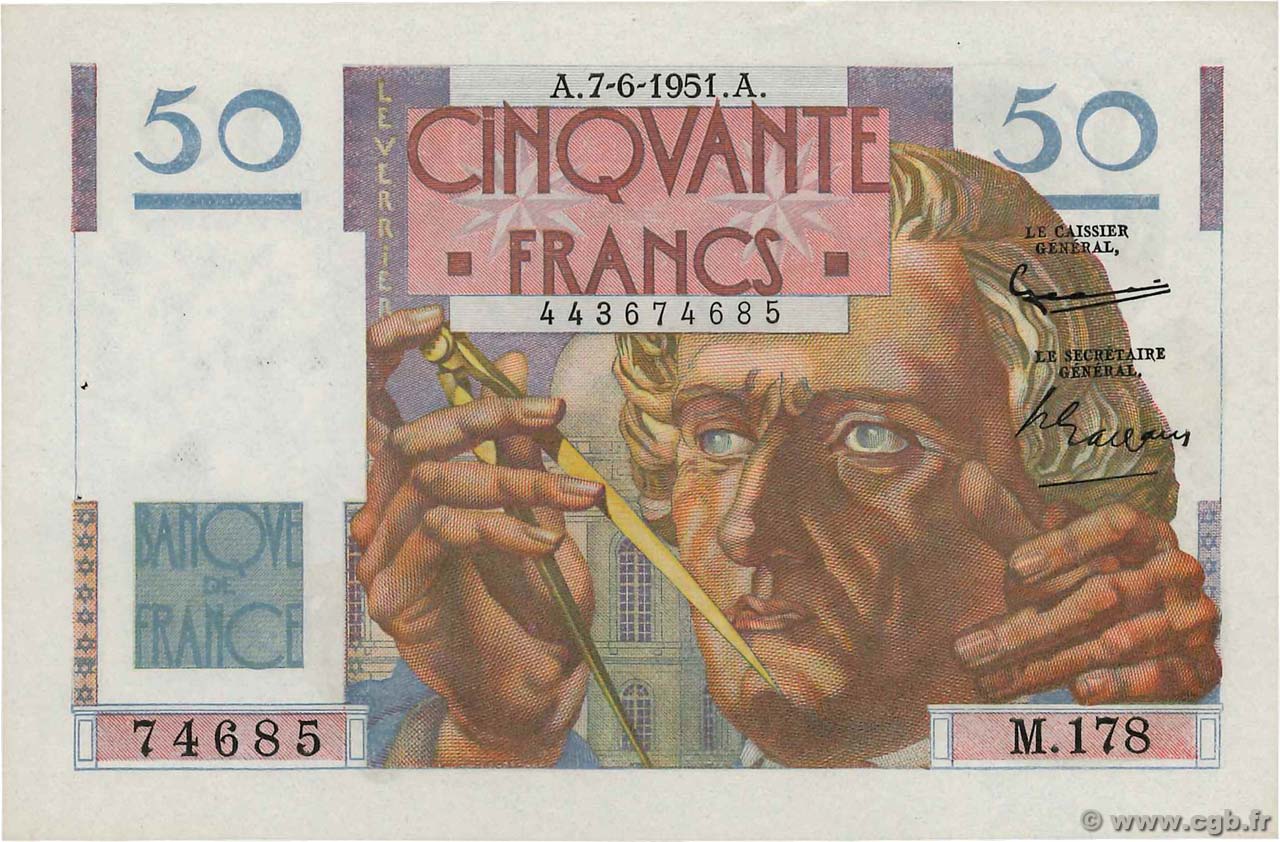 50 Francs LE VERRIER FRANCE  1951 F.20.18 SPL