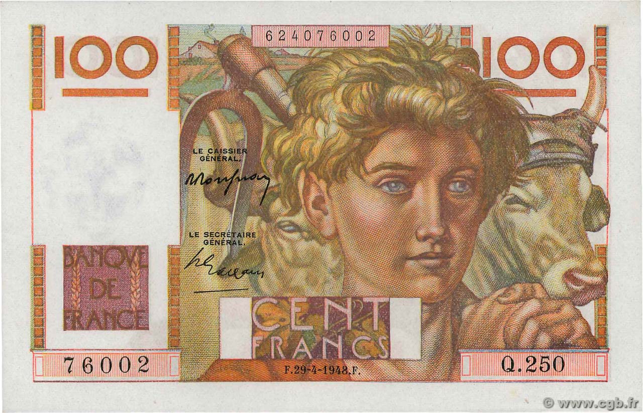 100 Francs JEUNE PAYSAN FRANKREICH  1948 F.28.18 ST