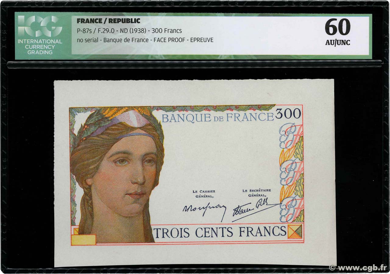 300 Francs Épreuve FRANCE  1938 F.29.00Ed AU