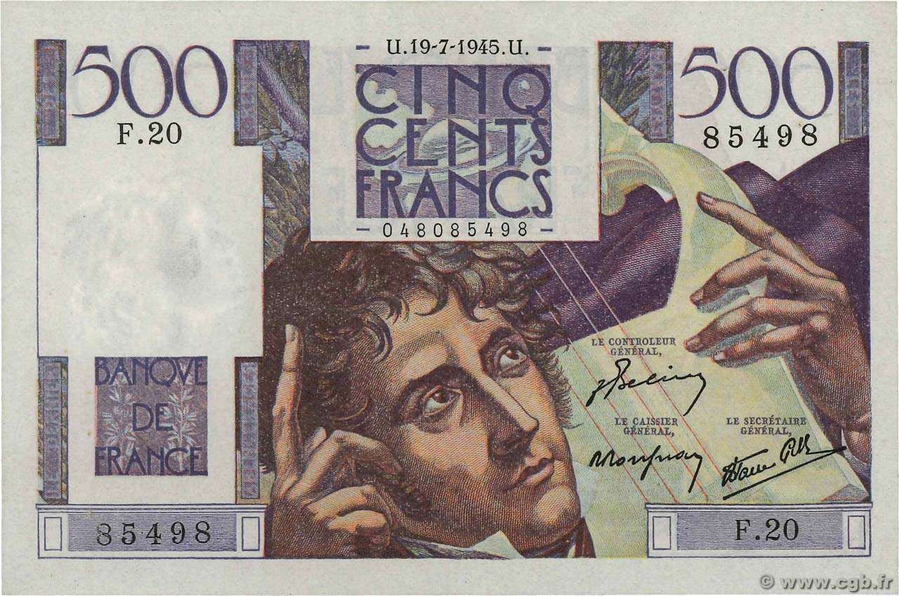 500 Francs CHATEAUBRIAND FRANCE  1945 F.34.01 XF+