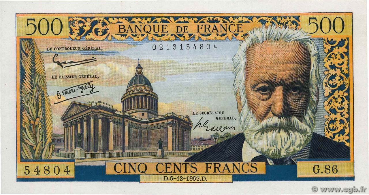 500 Francs VICTOR HUGO FRANCIA  1957 F.35.07 EBC