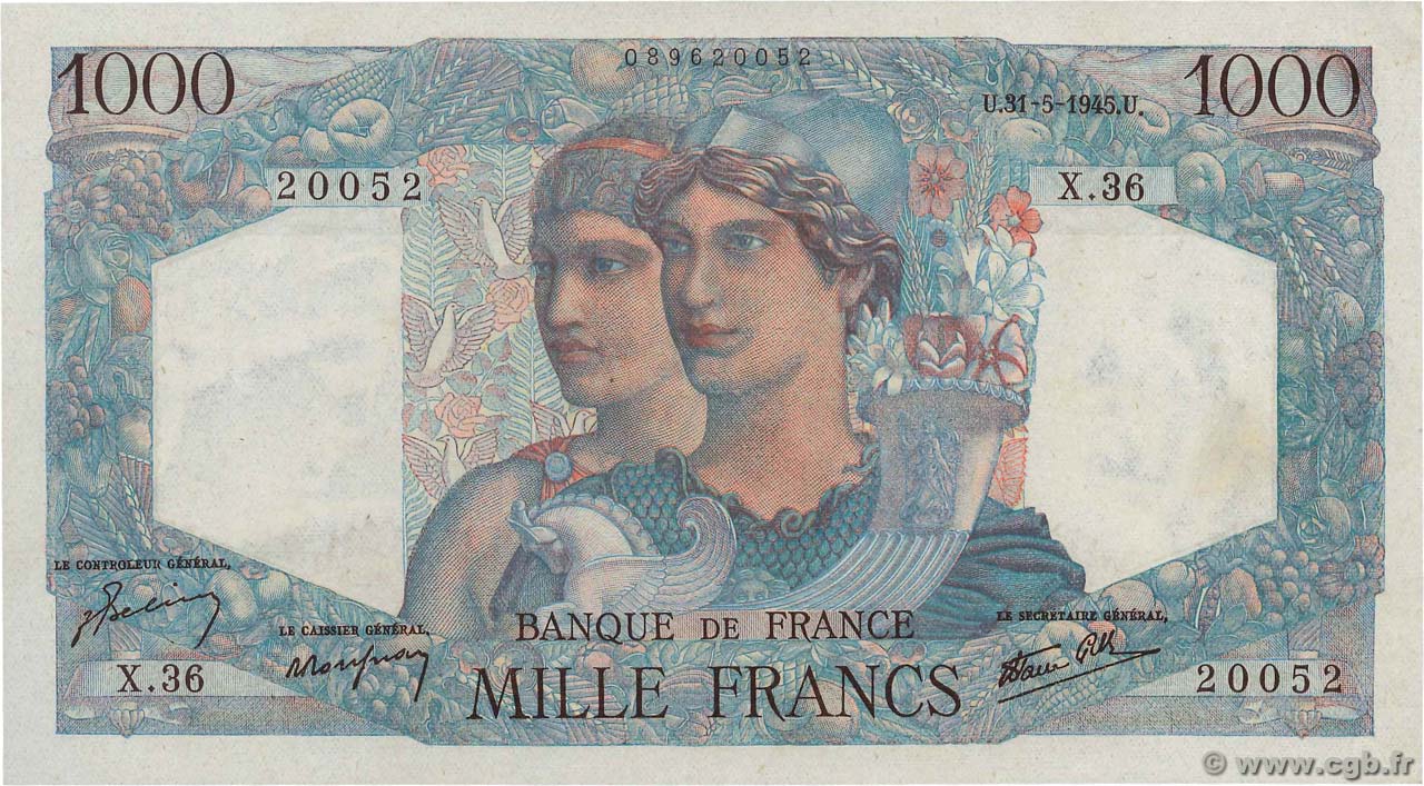 1000 Francs MINERVE ET HERCULE FRANCIA  1945 F.41.03 SC+