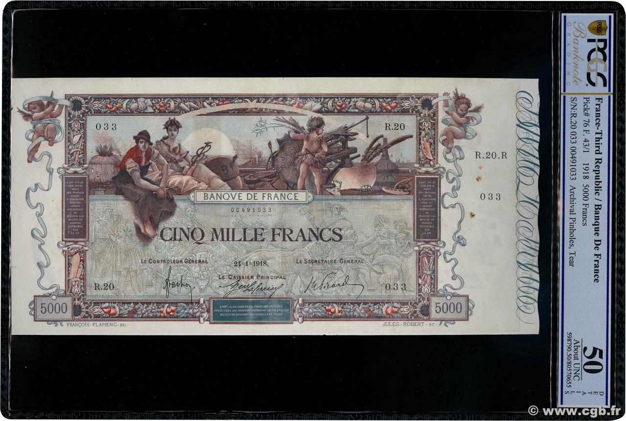 5000 Francs FLAMENG FRANKREICH  1918 F.43.01 fVZ