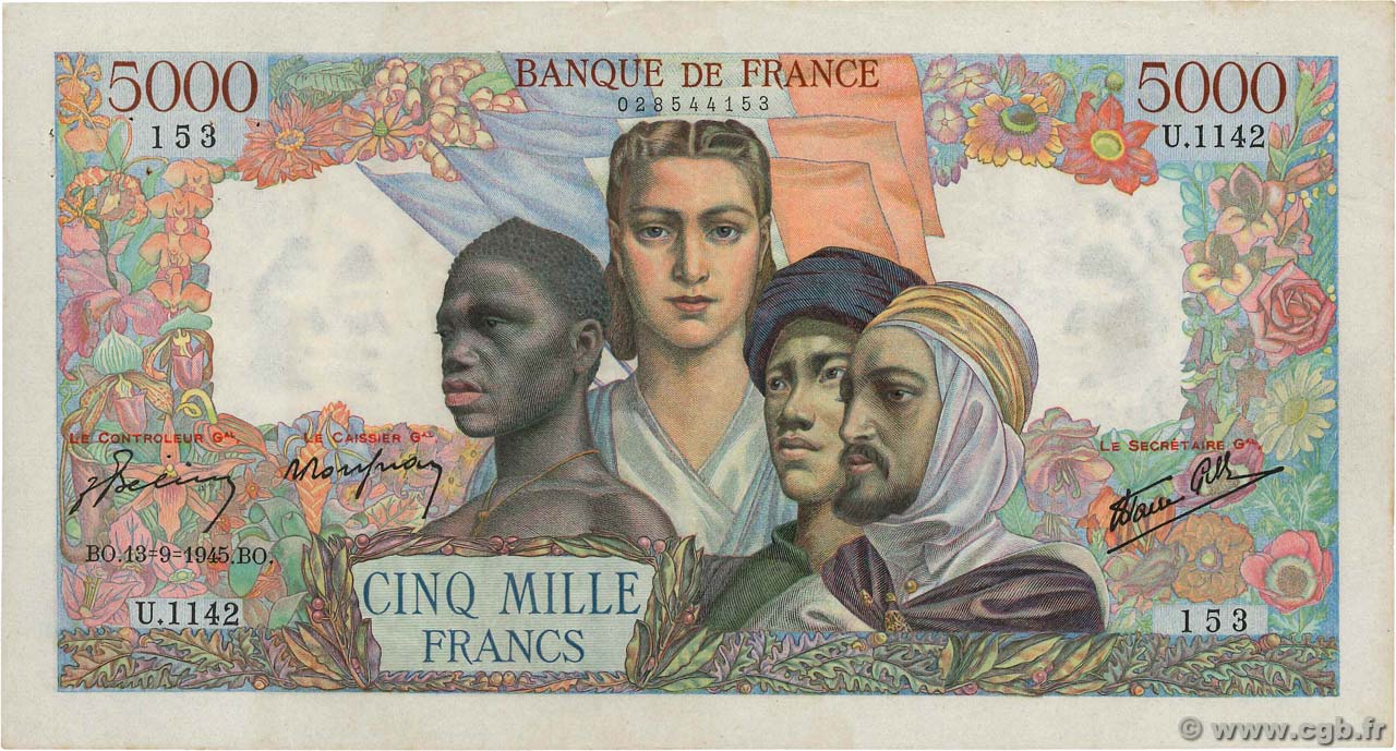 5000 Francs EMPIRE FRANÇAIS FRANCIA  1945 F.47.43 q.SPL