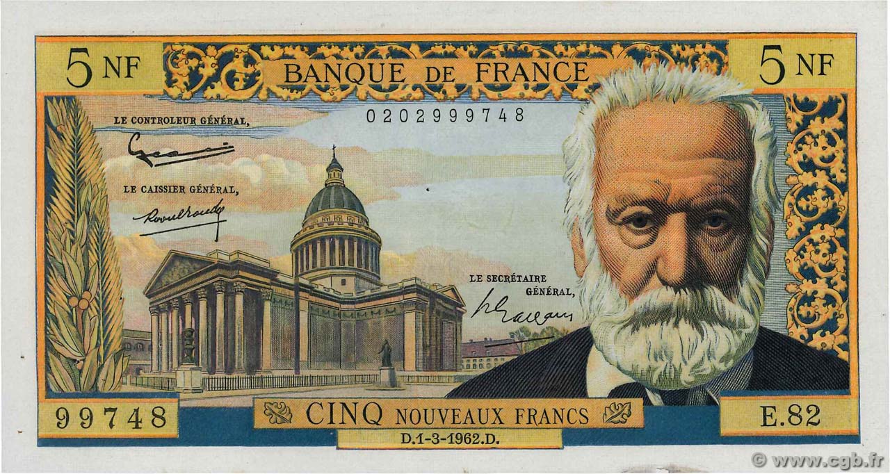 5 Nouveaux Francs VICTOR HUGO FRANCIA  1962 F.56.11 MBC+